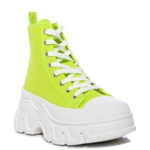 Azalea Wang Lime Lace Up Platform Sneaker Boots